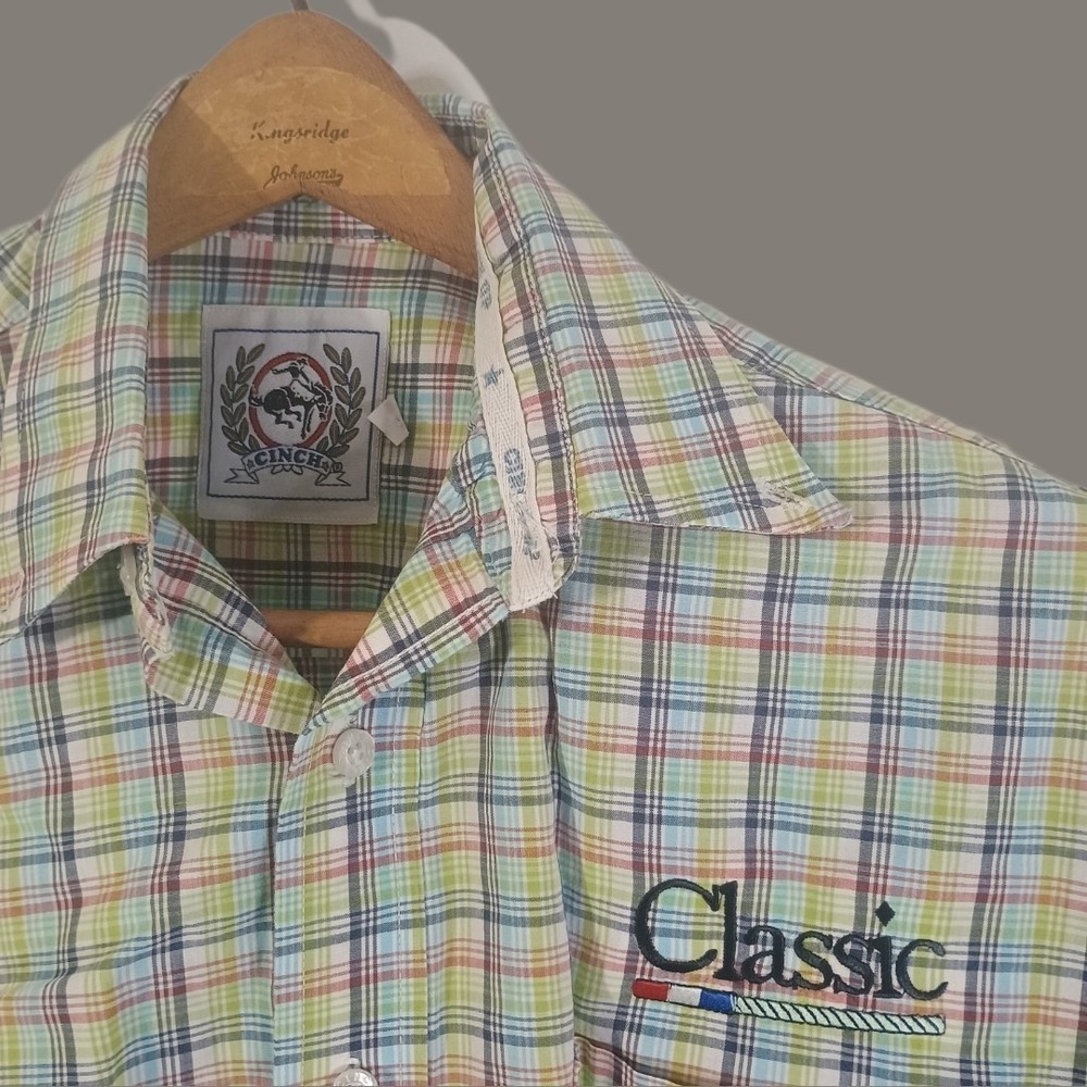 Cinch Classic Button Down Shirt Mens Small Plaid Multicolor Western Cowboy
